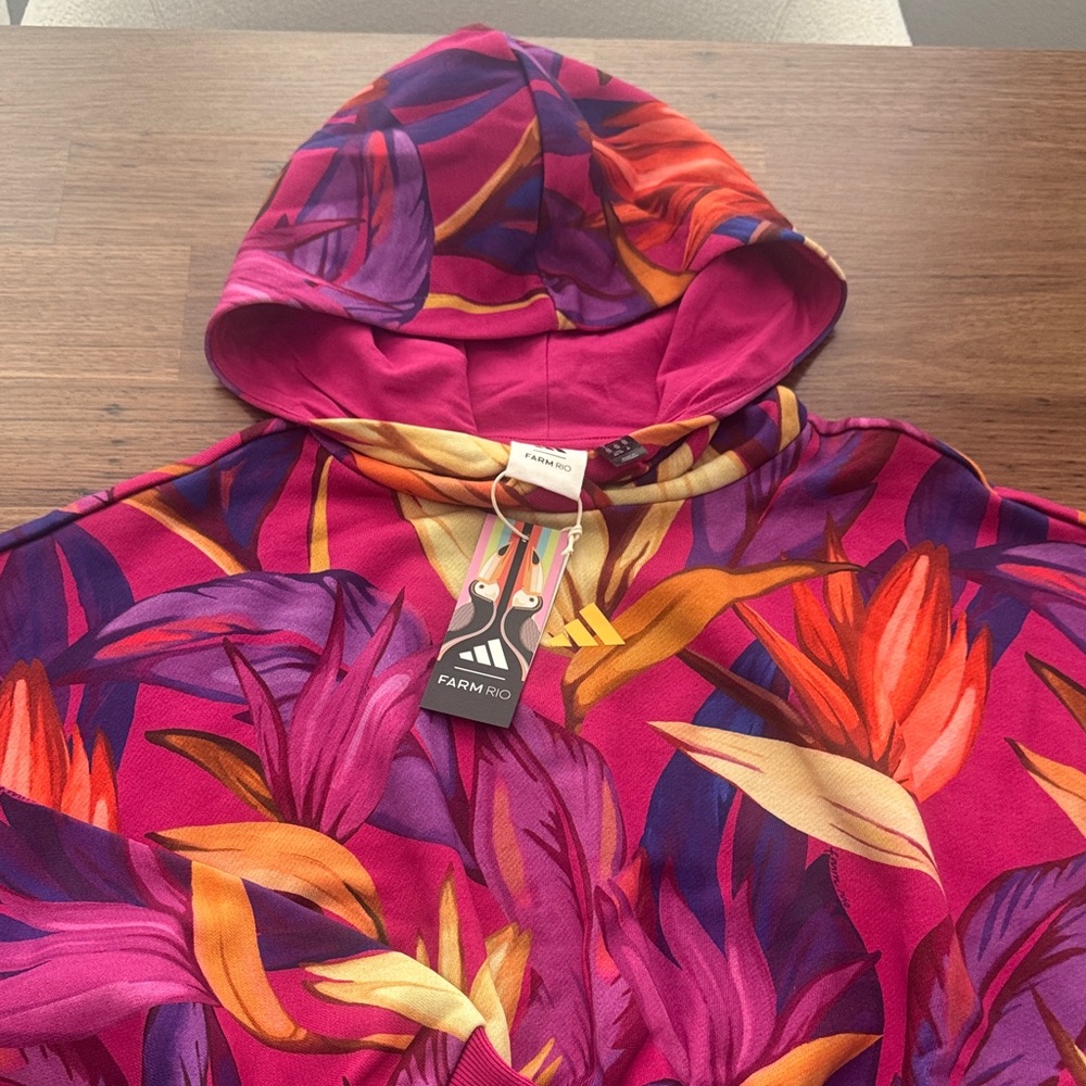 FARM Rio ft ADIDAS Pink and Orange Floral Hoodie Sweater